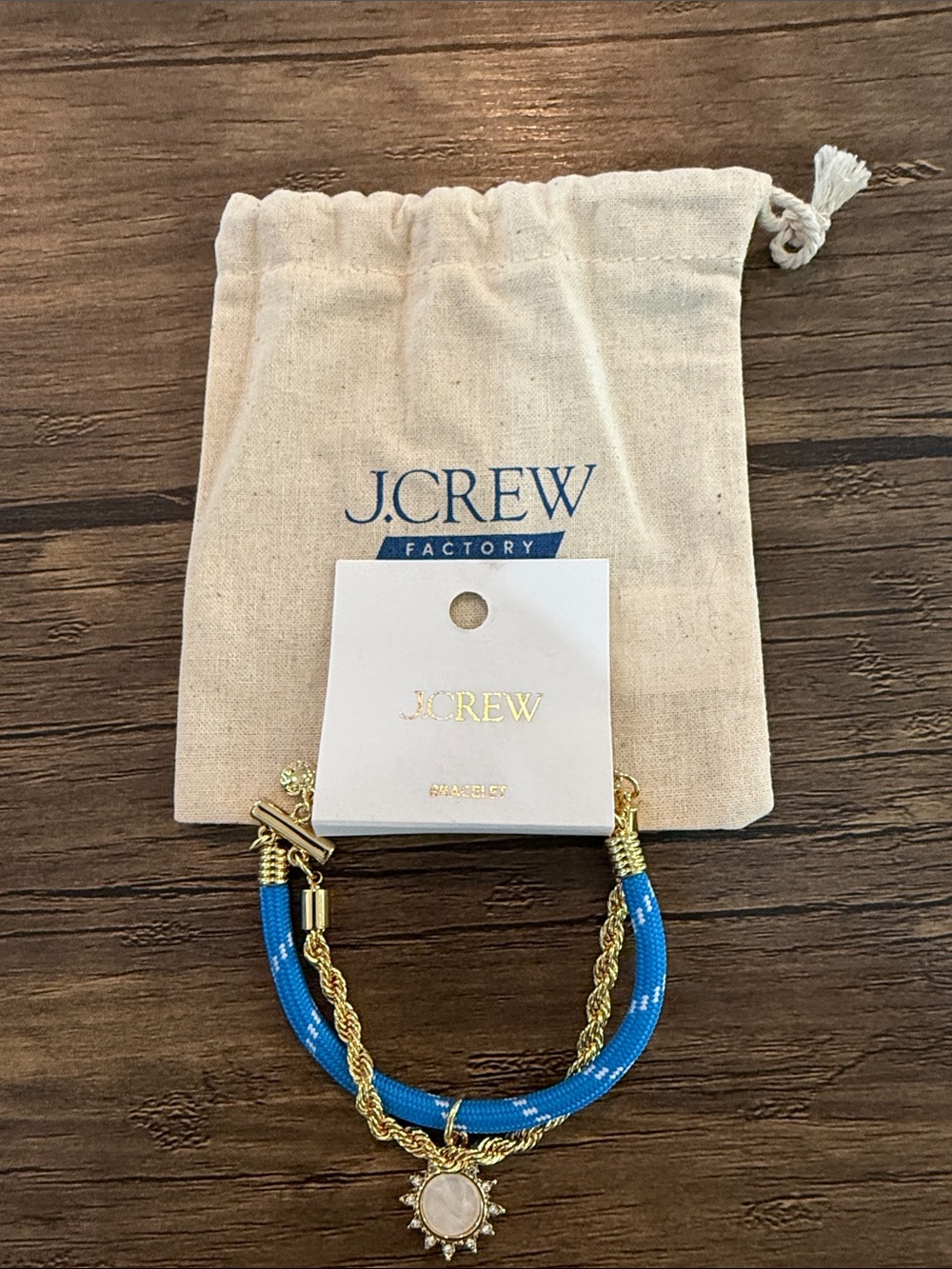 J. Crew Blue and Gold Sun Pendant Bracelet